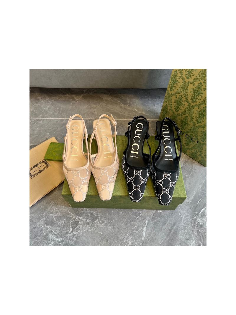 Gucci Aria Women's GG Slingback Pump 675829 Mesh with GG crystals