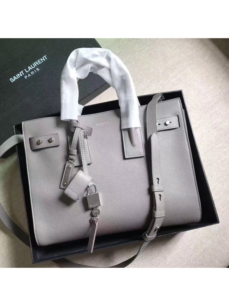 YSL Yves Saint Laurent Classic Sac De Jour Souple Bag in Grained Leather Grey