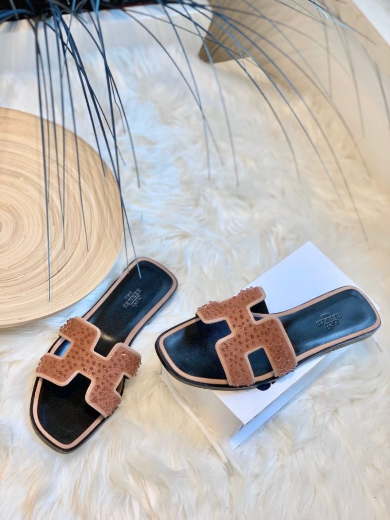 Hermes Oran Sandals with Swarovski Beads RoseNude