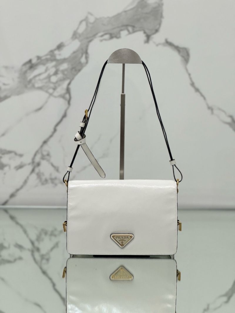 Prada Luxsot Shiny Crumpled Calfskin Messenger Bag 1BD082 White
