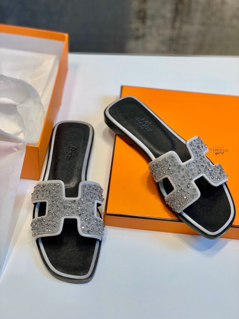 Hermes Oran Sandals with Swarovski Beads Silver