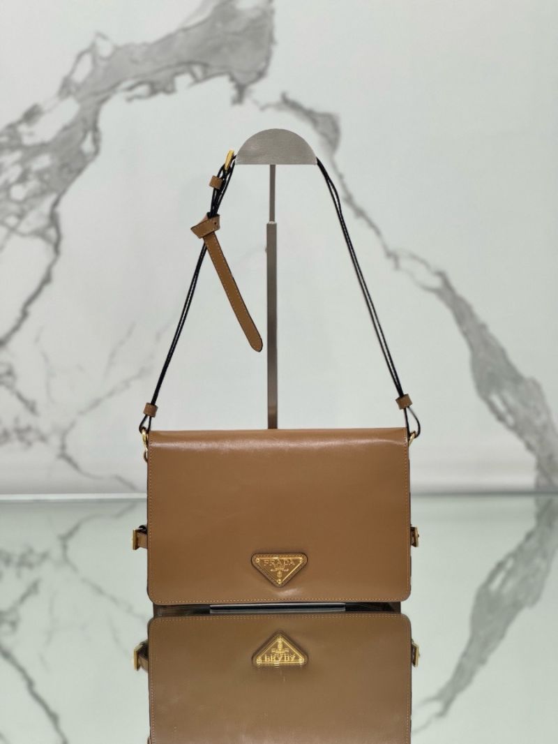 Prada Luxsot Shiny Crumpled Calfskin Messenger Bag 1BD082 Camel