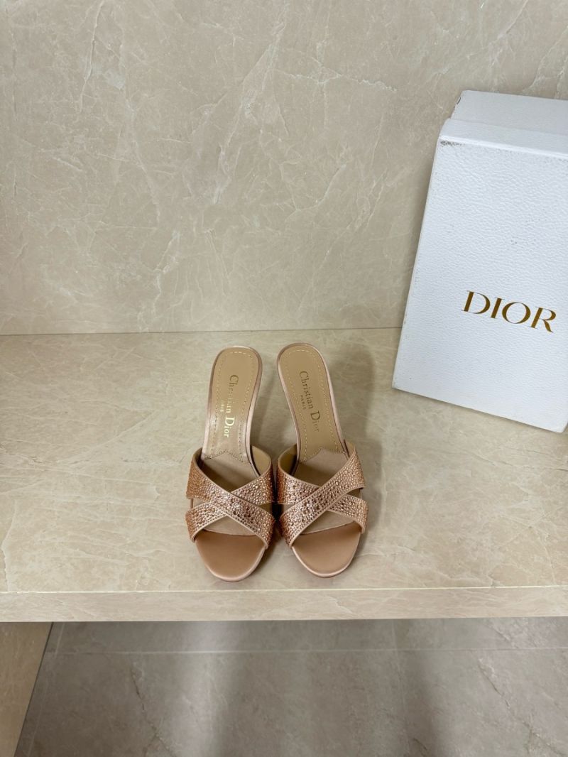 Dior Tribales Heeled Slide Beige Suede Calfskin and Gold-Tone Strass KCO080CST