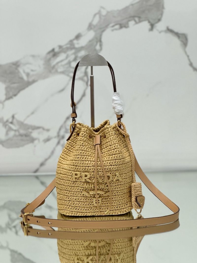 Prada Crochet and leather mini-bucket bag 1BE068