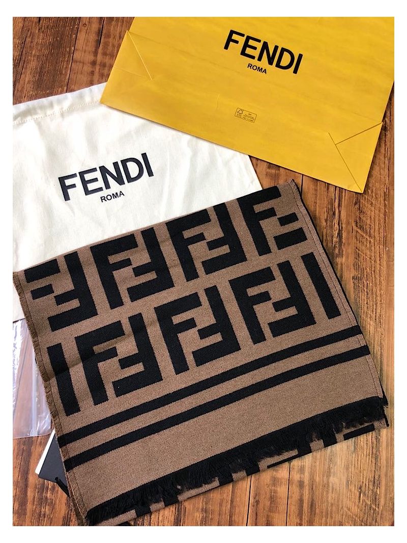 Fendi Beige Wool And Silk Scarf FXS424 