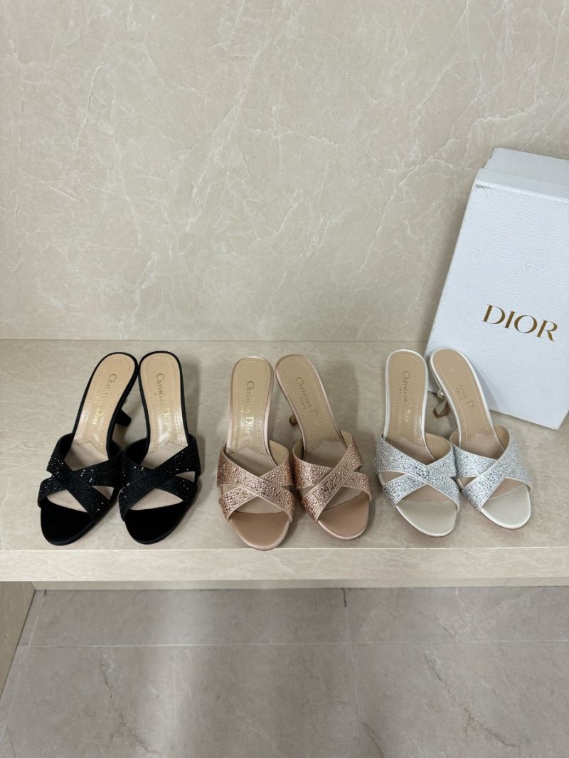 Dior Tribales Heeled Slide White Suede Calfskin and Gold-Tone Strass KCO080CST