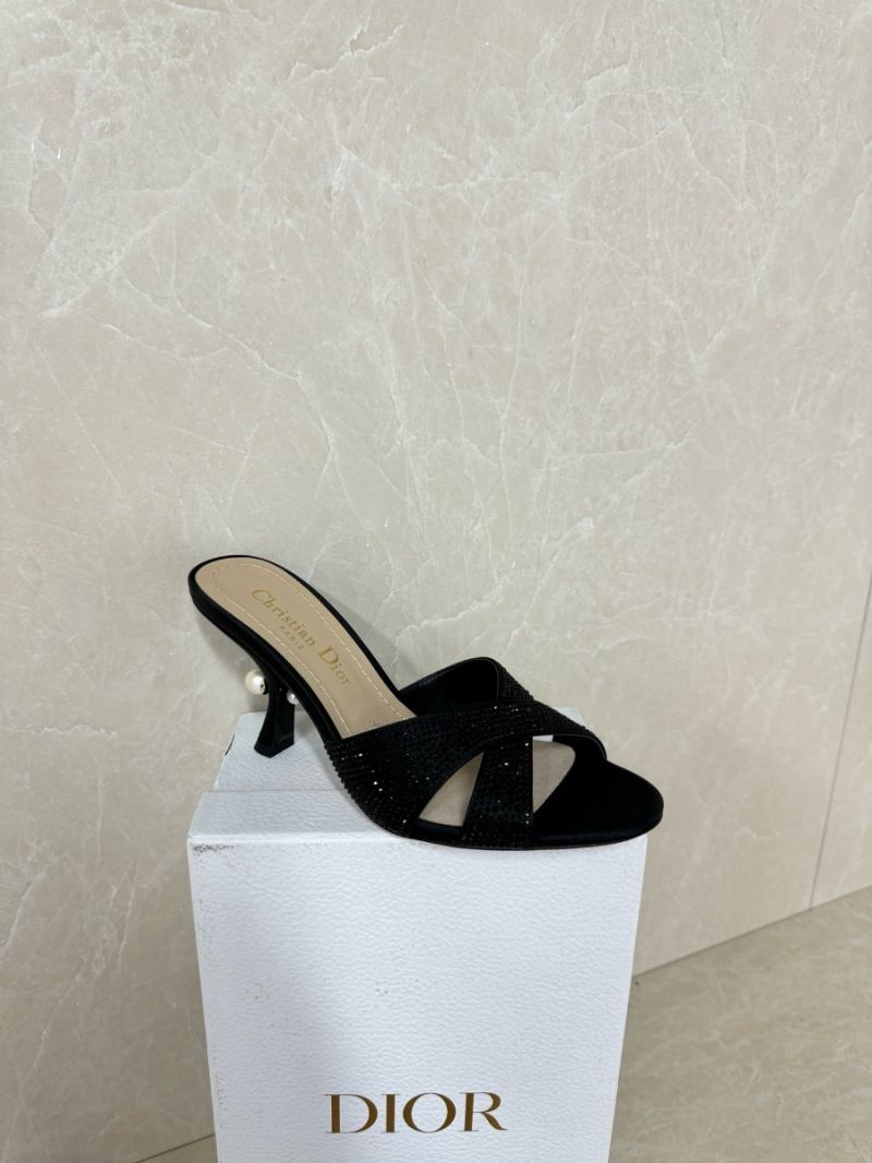 Dior Tribales Heeled Slide Black Suede Calfskin and Gold-Tone Strass KCO080CST