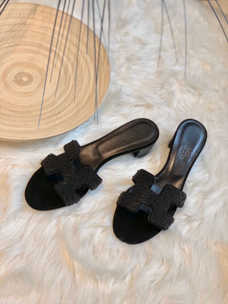 Hermes Oasis Sandals with Swarovski Beads Black