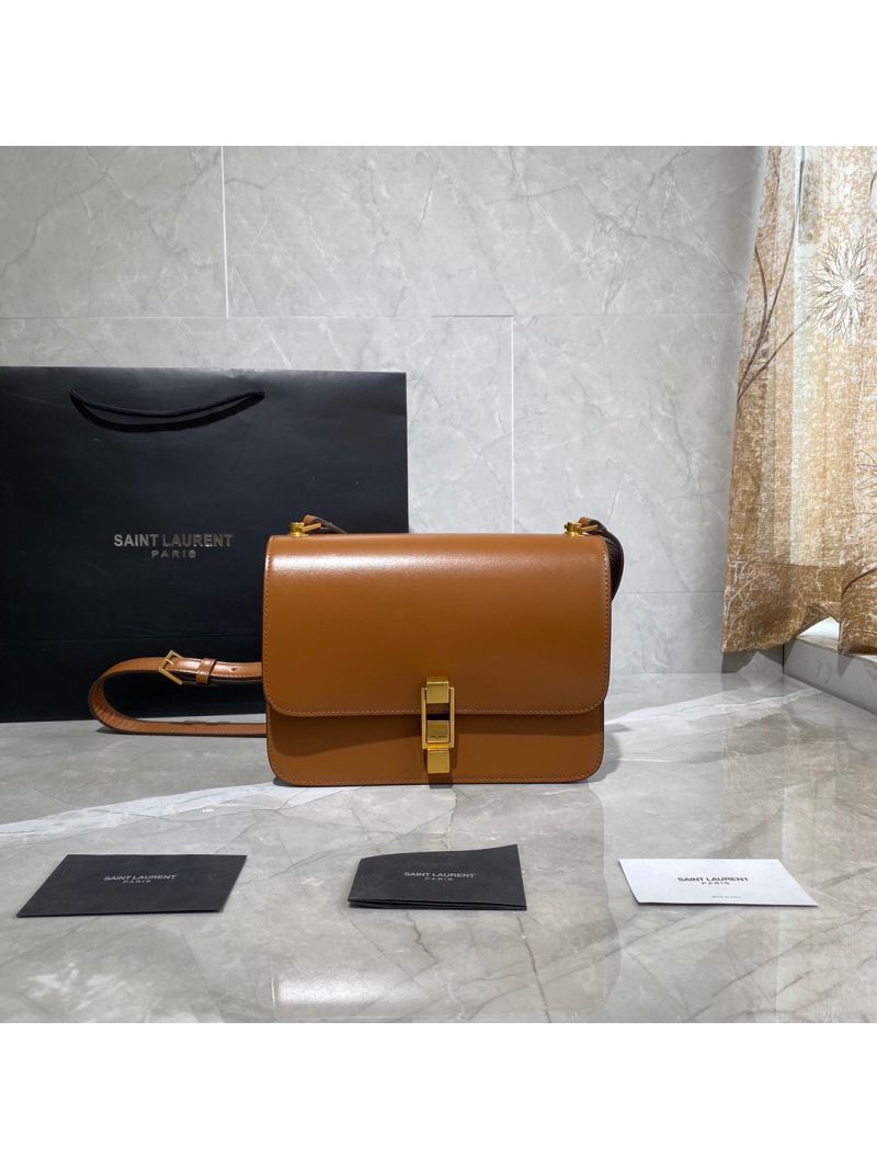 Yves Saint Laurent YSL Carre Satchel In Smooth Leather 585060 Brown