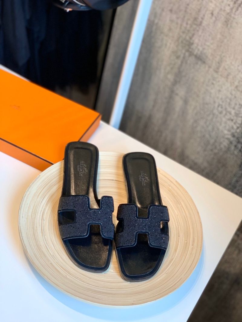 Hermes Oran Sandals with Crystals in Black