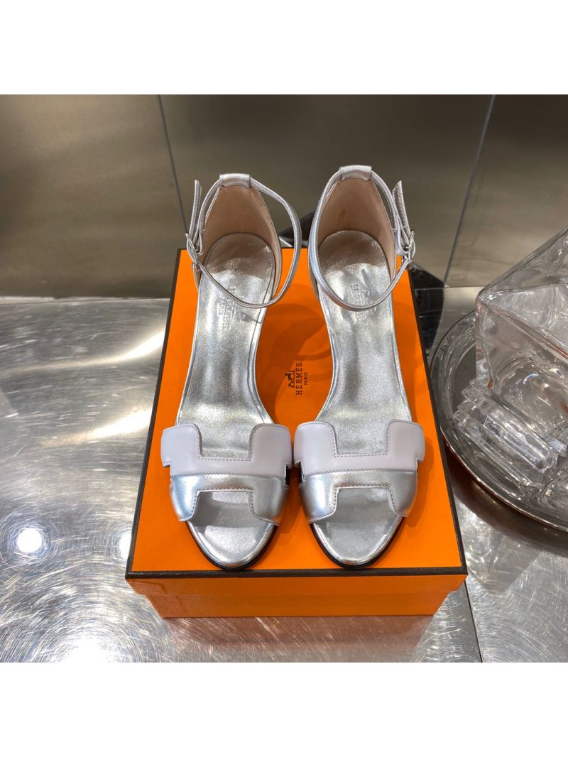 Hermes Premiere 70 Sandals Calfskin H201166 Gris Argenté