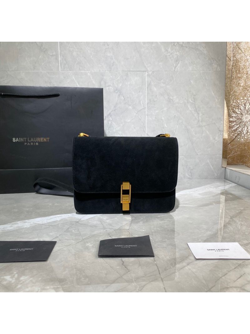Yves Saint Laurent YSL Carre Satchel In Suede 585060 Black