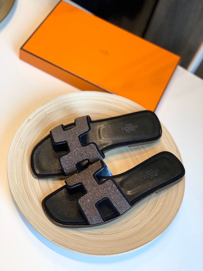 Hermes Oran Sandals with Crystals in Black II