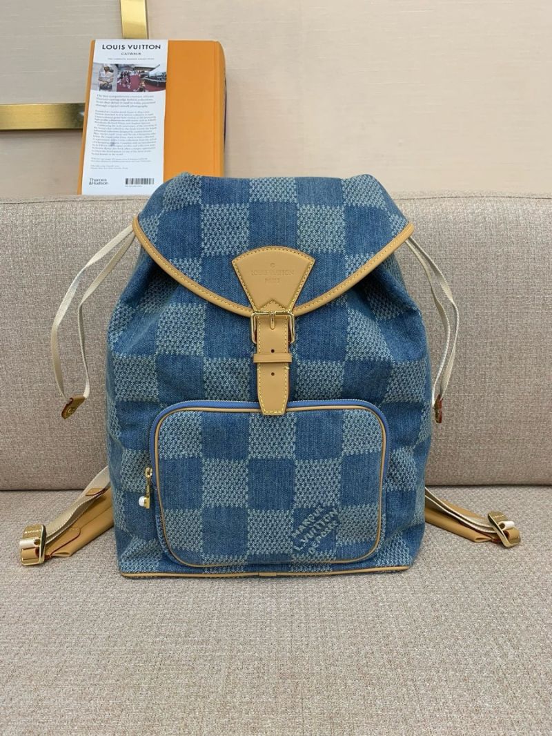 Louis Vuitton LV Montsouris Backpack Damier Denim 3D cotton canvas N40708