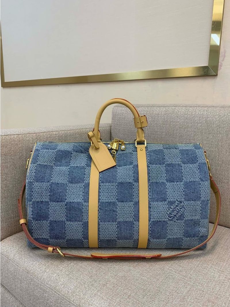 Louis Vuitton LV Keepall Bandoulière 50 Damier Denim 3D cotton canvas N40739