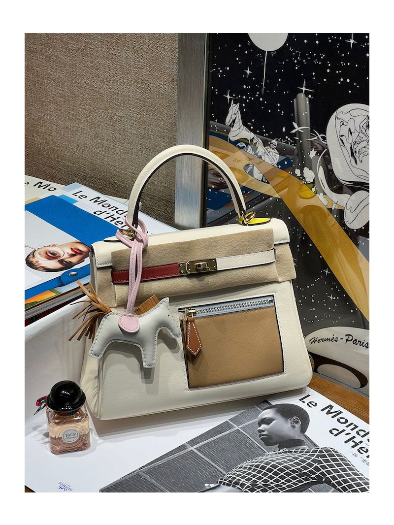 Limited Hermès Colormatic Kelly Retourne 25 Nata, Chai, Mauve Sylvestre, Cuivre, Lime Swift Leather