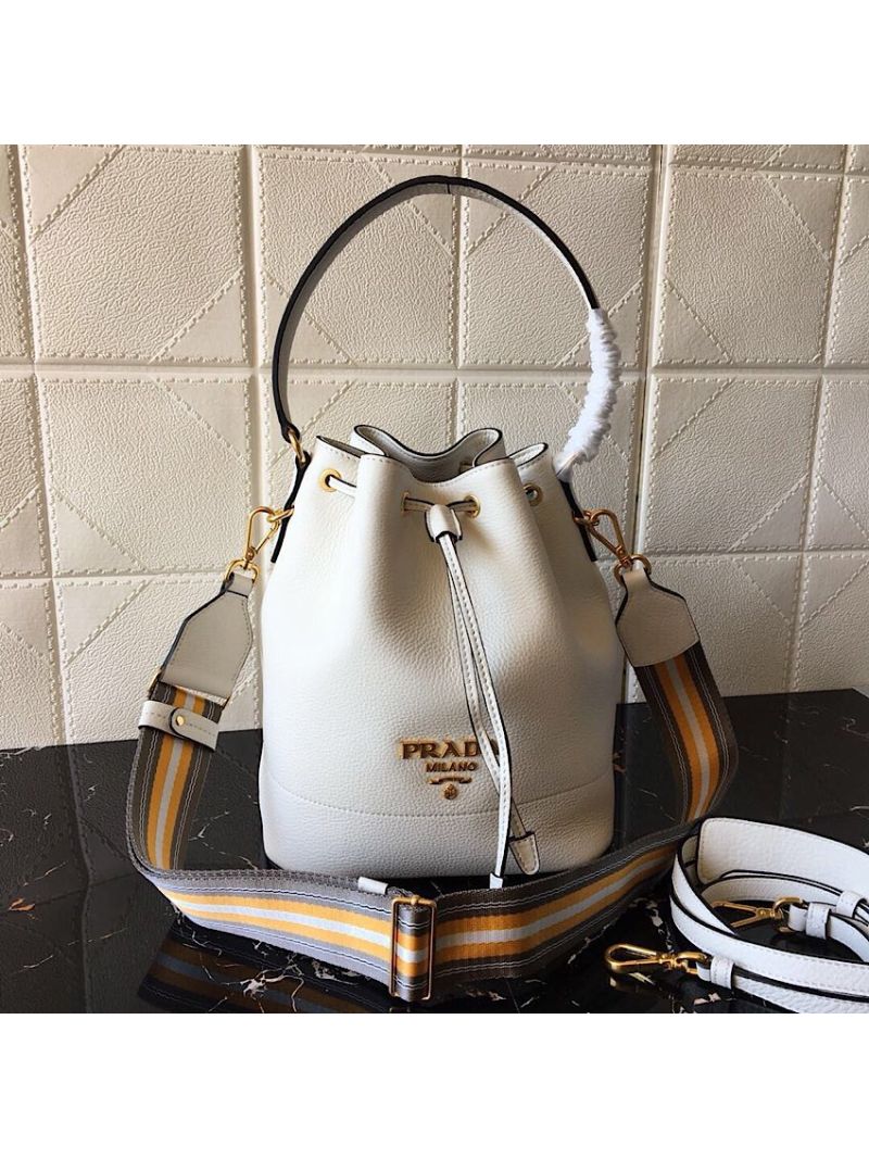 Prada Leather Bucket Bag 1be018 White