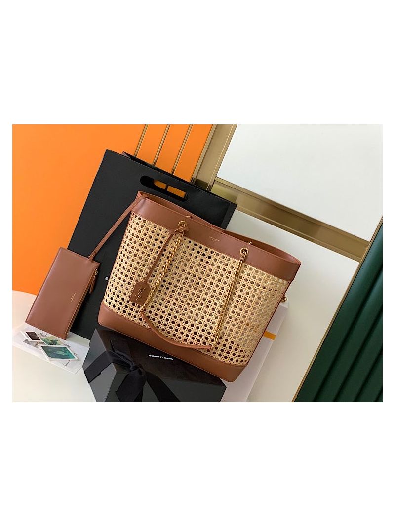 YSL Saint Laurent E/W Shopping Bag in Woven Cane And Leather 6551432