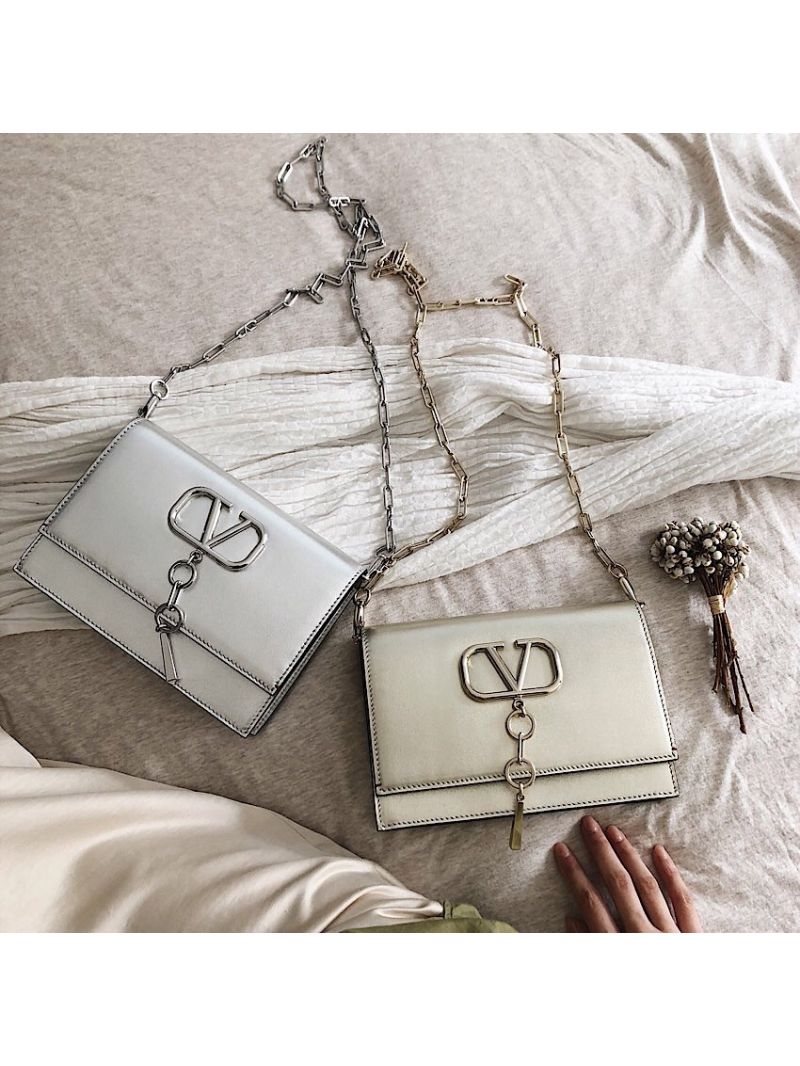 Valentino Garavani Small VCASE Metallic Nappa Leather Bag Platinum