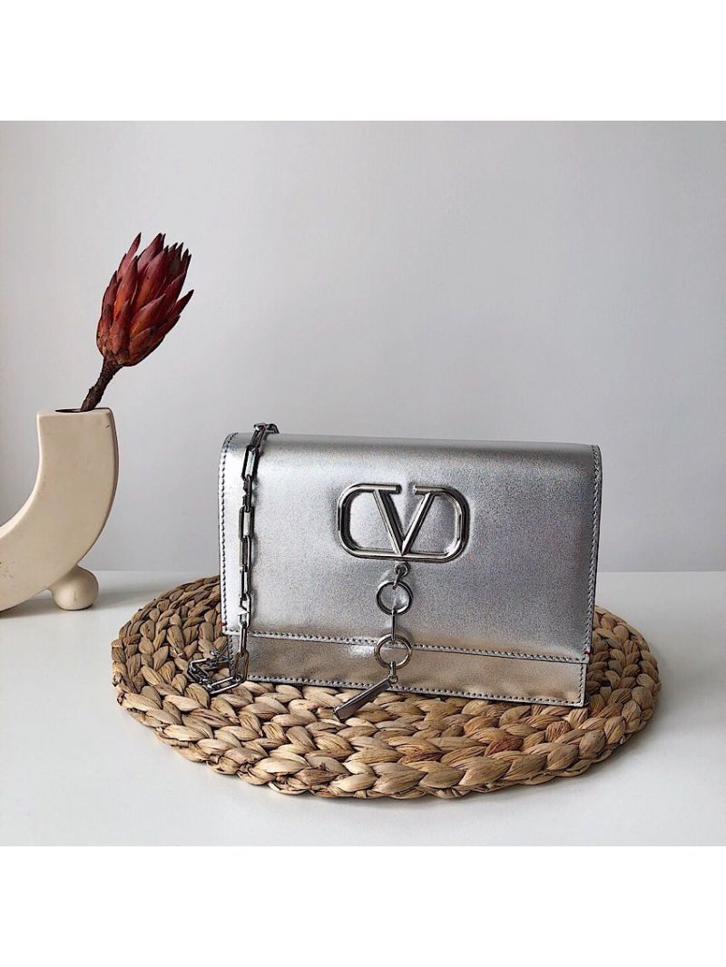 Valentino Garavani Small VCASE Metallic Nappa Leather Bag Silver