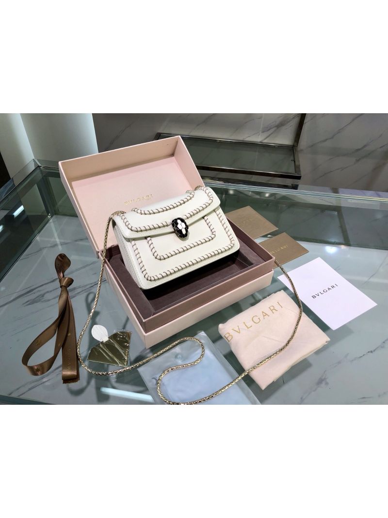 Bvlgari Serpenti Forever Mini Bag with Woven Chain Décor 288045 White