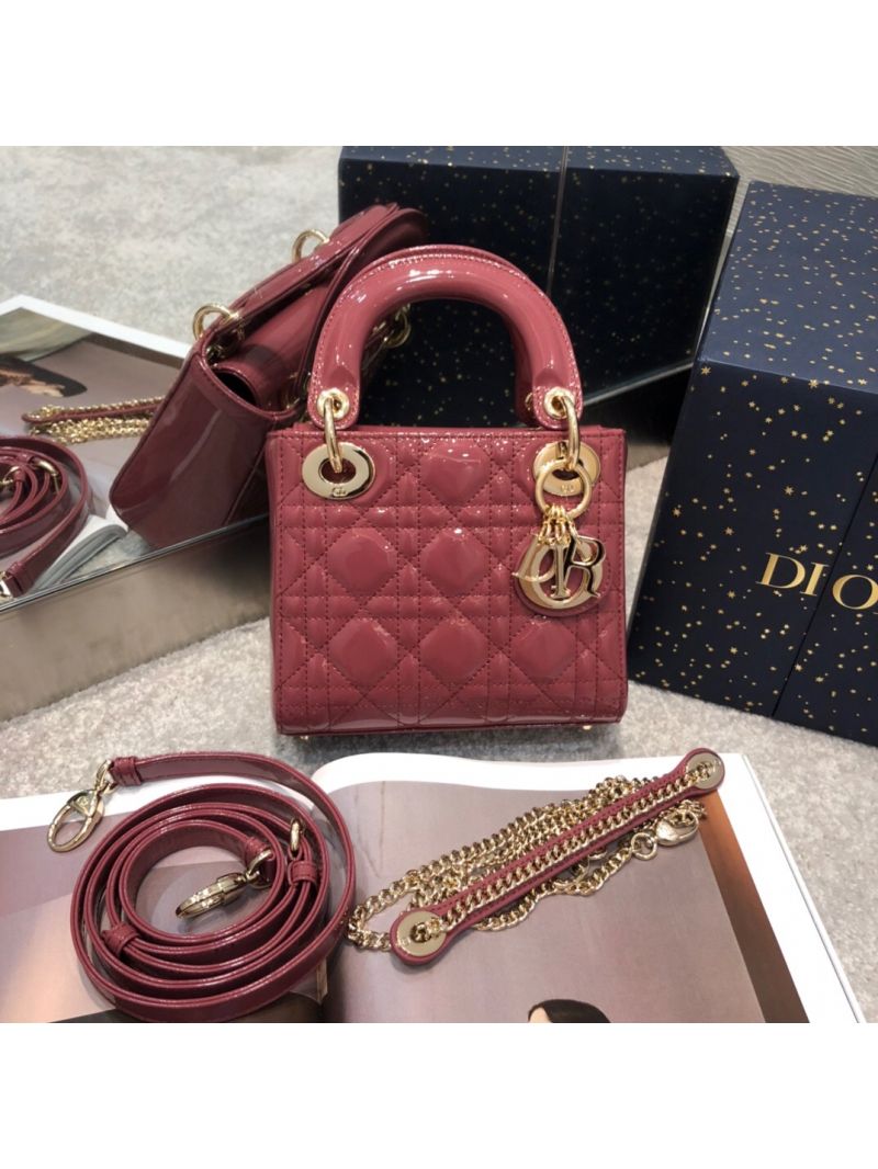 Christian Dior Quilted Mallow Rose Patent Leather Lady Dior Bag