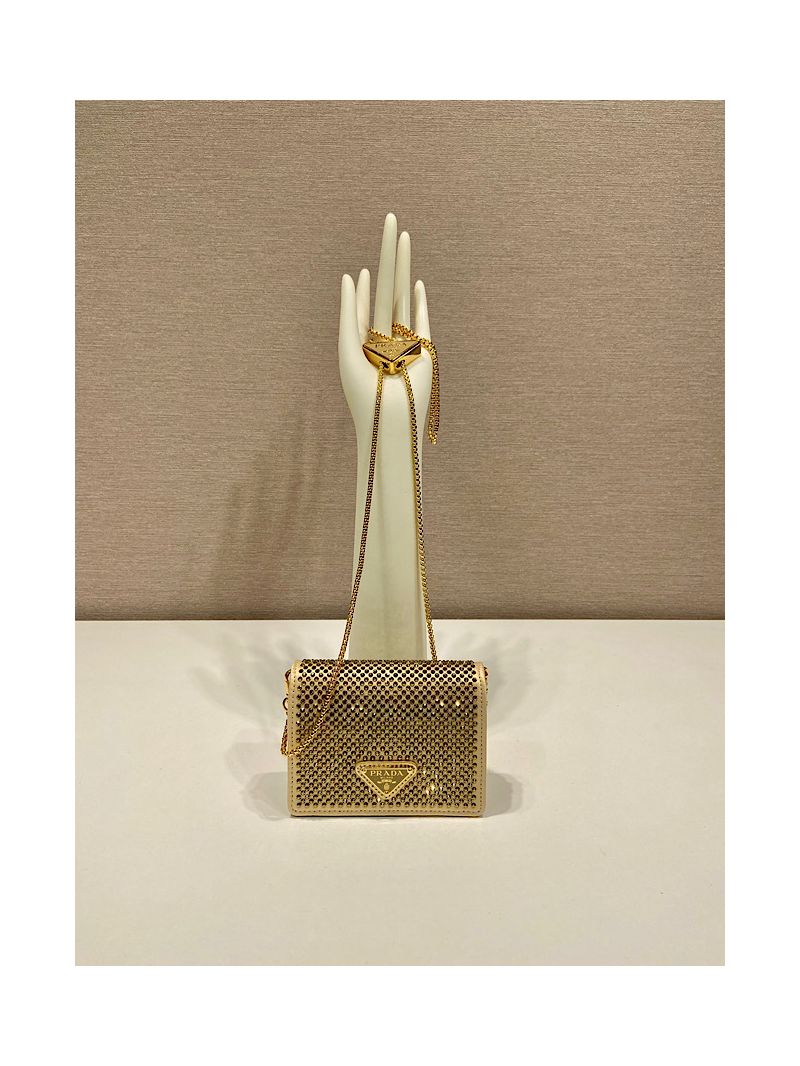 Prada Cardholder with shoulder strap and crystals 1MR024 Platinum