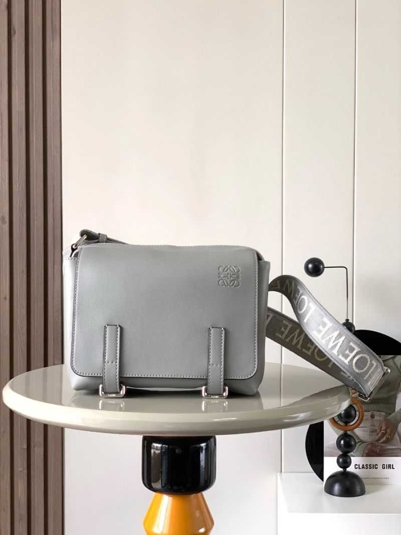 Loewe XS Military Messenger bag in Supple Smooth Calfskin and Jacquard B553A1640 Asphalt Grey