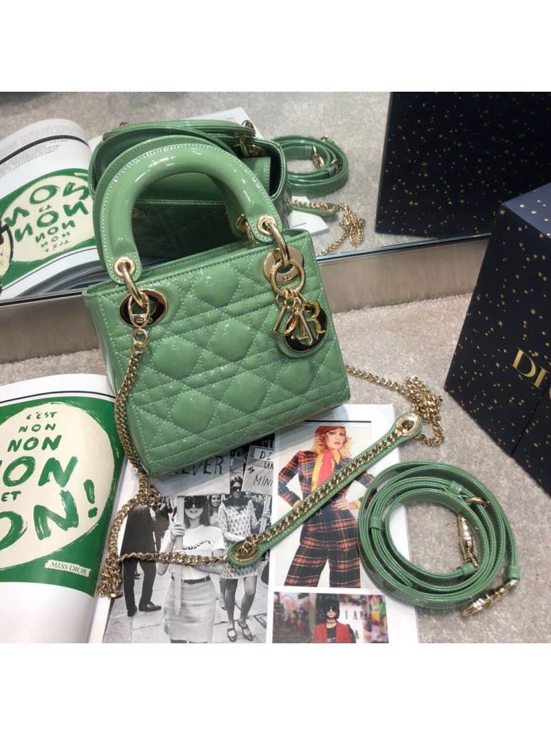 Christian Dior Quilted Avocado Patent Leather Lady Dior Bag