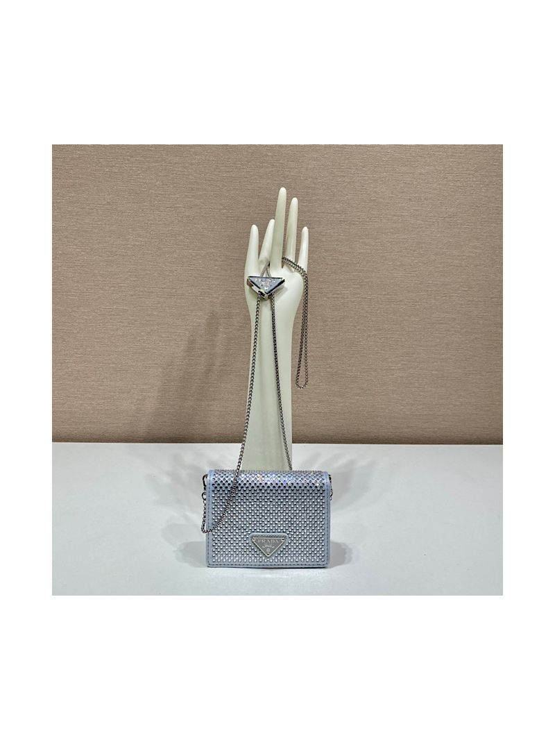 Prada Cardholder with shoulder strap and crystals 1MR024 Silver