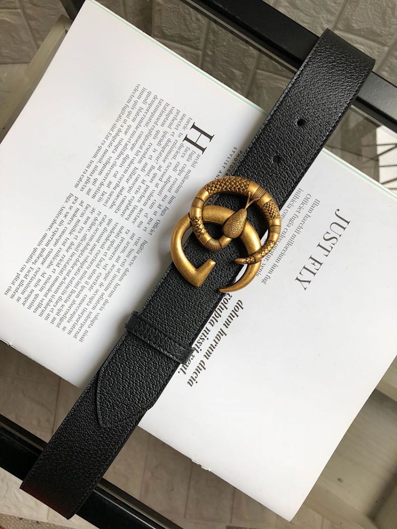 Gucci Leather Belt with Double G Buckle with Snake 458949
