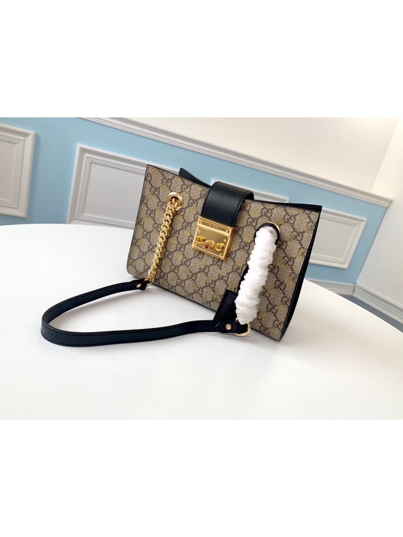 Gucci Padlock Small GG Bees Shoulder Bag 498156 Black