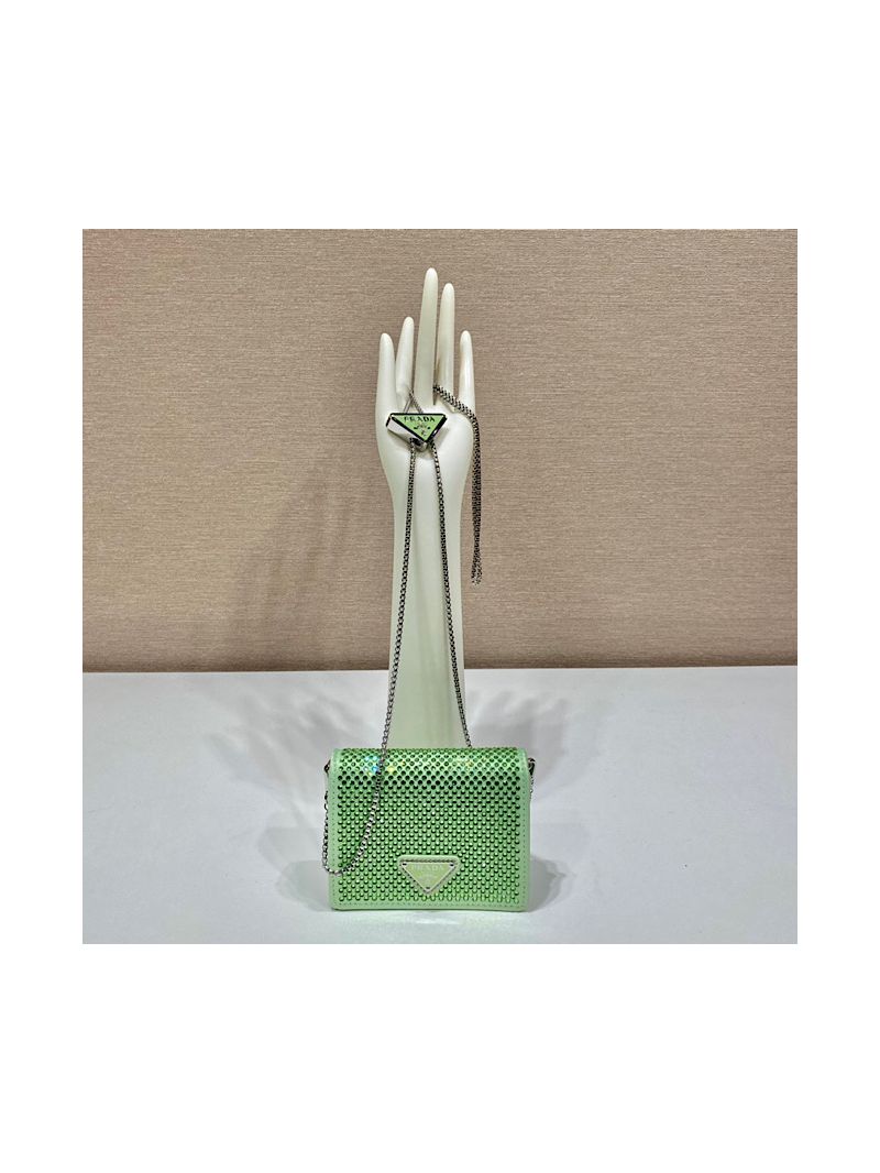 Prada Cardholder with shoulder strap and crystals 1MR024 Aqua