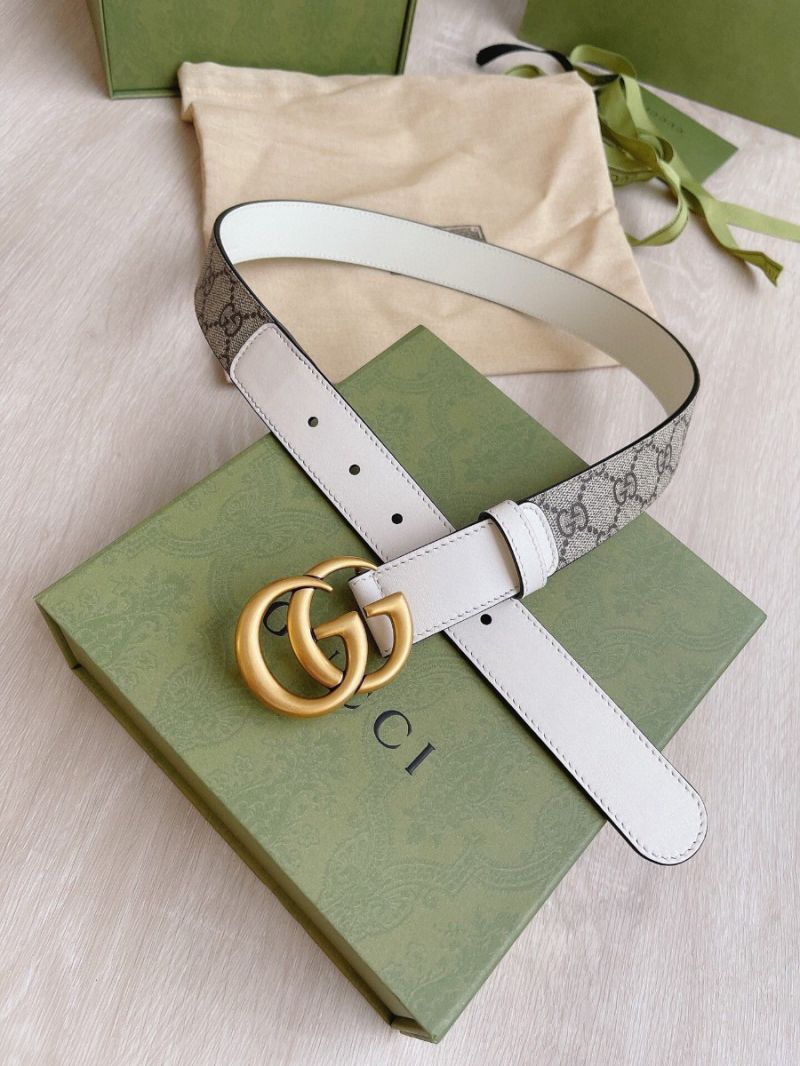 Gucci GG Belt with Double G Buckle 625839 White