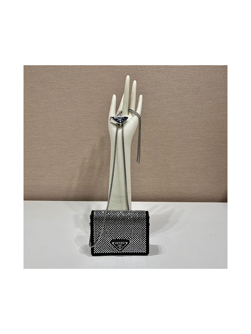 Prada Cardholder with shoulder strap and crystals 1MR024 Black