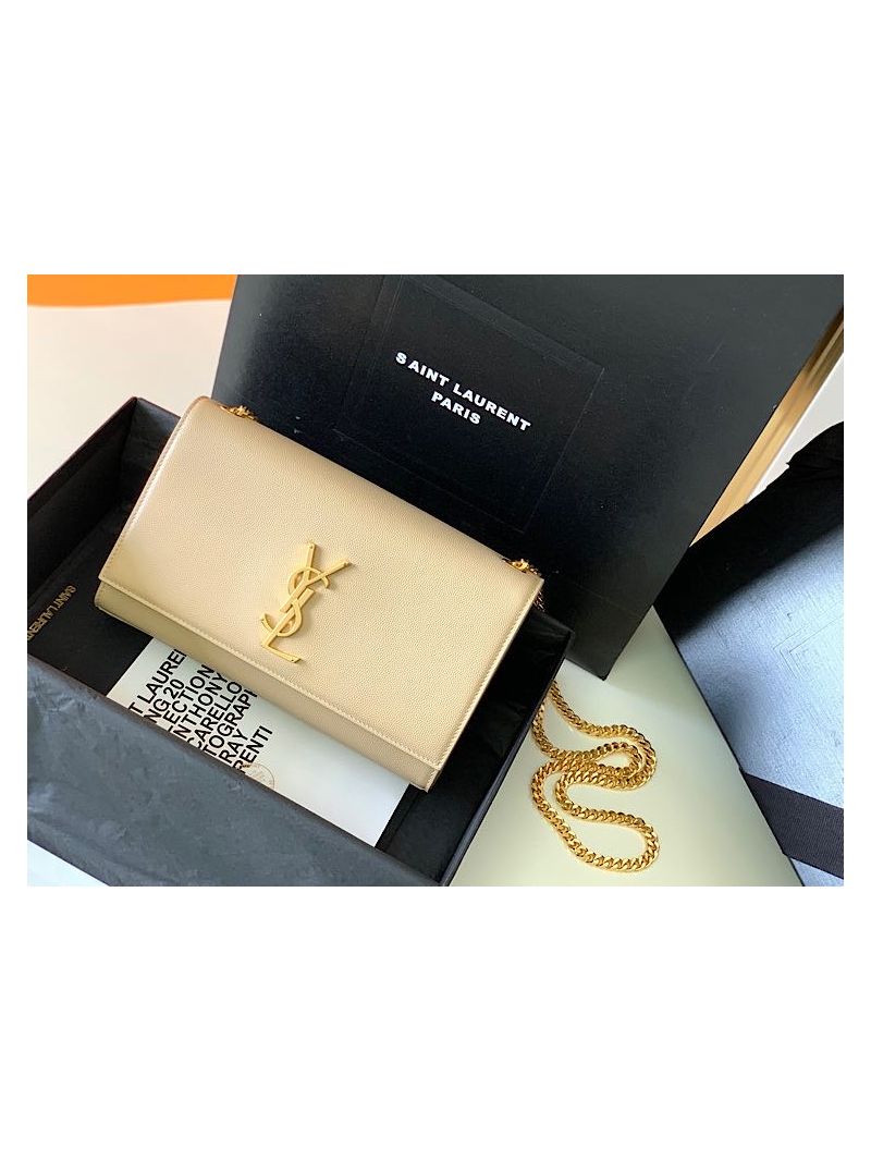 YSL Saint Laurent Classic Medium Kate In Grained De Poudre Textured Leather Beige