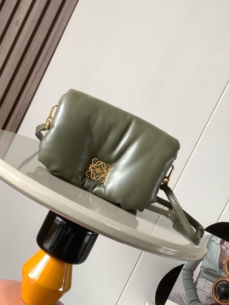 Loewe Mini Puffer Goya bag in Shiny Nappa Lambskin A896W9584 Dark Khaki Green