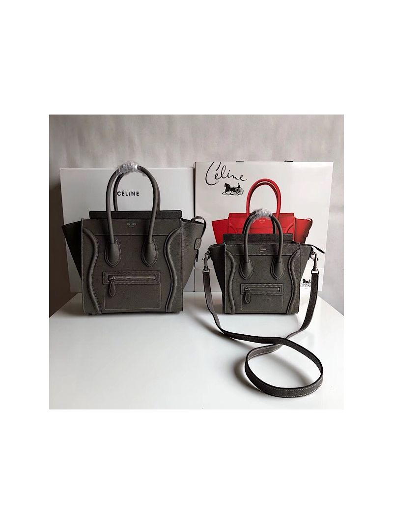 Céline Luggage Tote Drummed Calfskin Dark Khaki