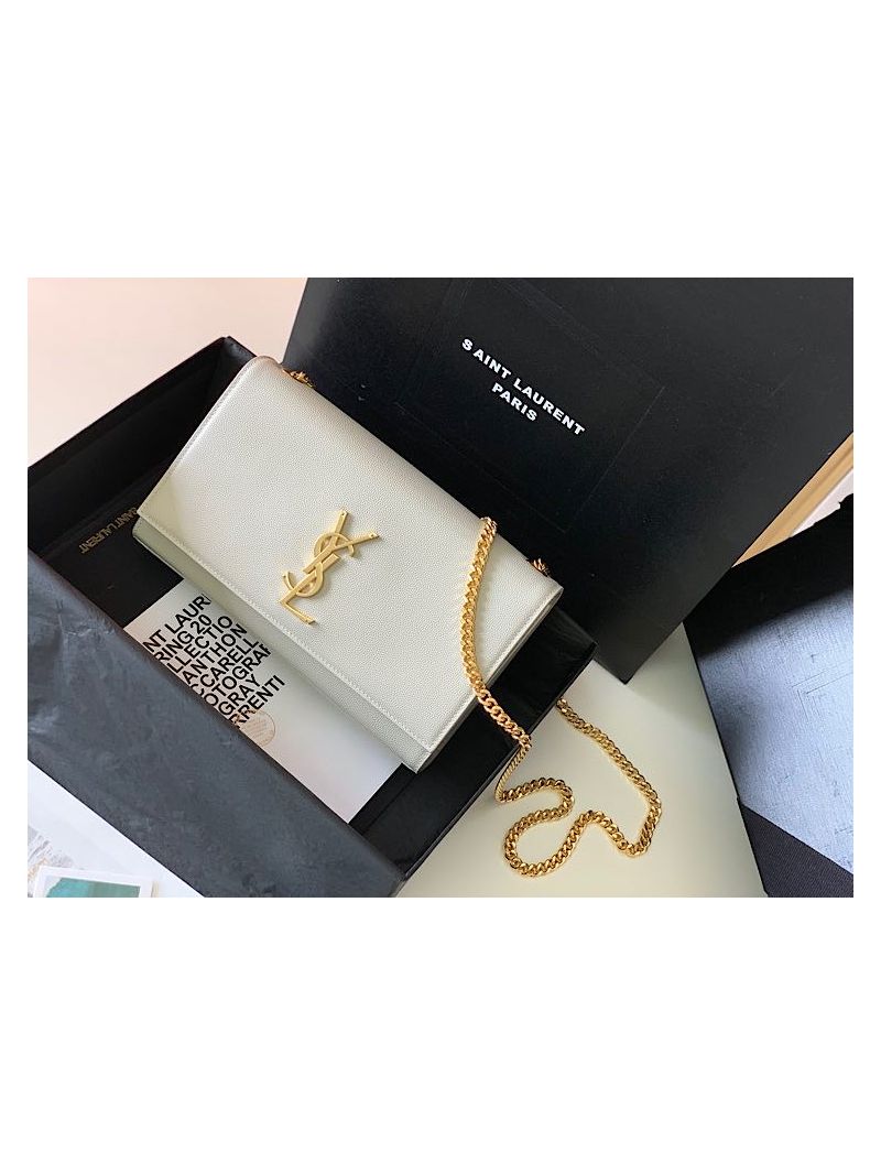 YSL Saint Laurent Classic Medium Kate In Grained De Poudre Textured Leather White