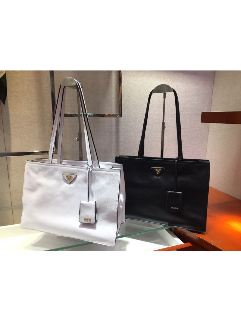 Prada 20s Etiquette Leather Tote Bag 1bg122 White