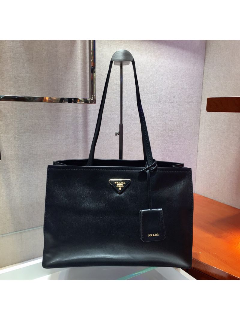 Prada 20s Etiquette Leather Tote Bag 1bg122 Black