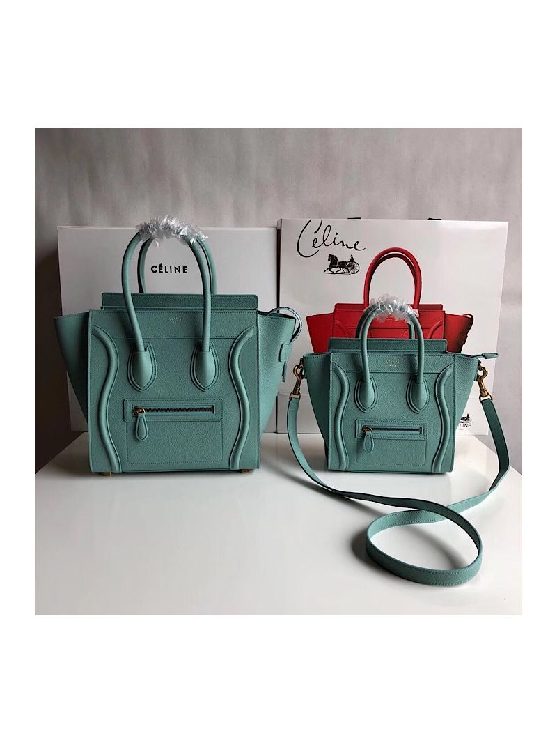 Céline Luggage Tote Drummed Calfskin Lagoon Gold Hardware