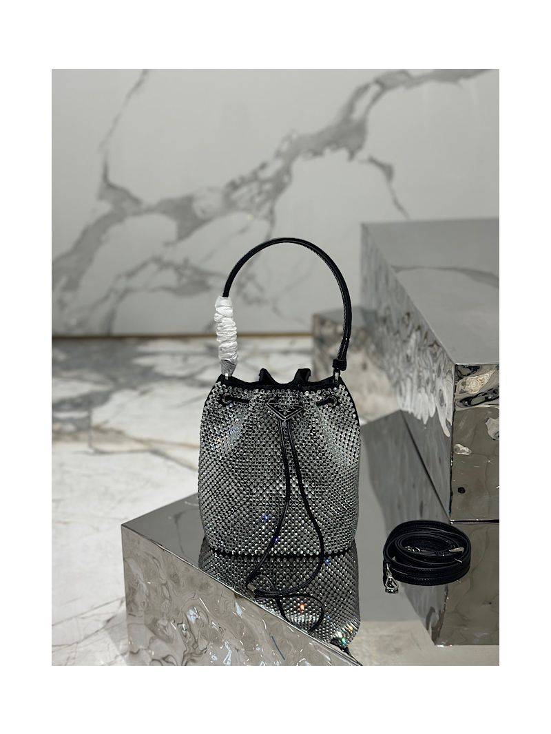 Prada Satin mini-bag with crystals 1BE067 Black