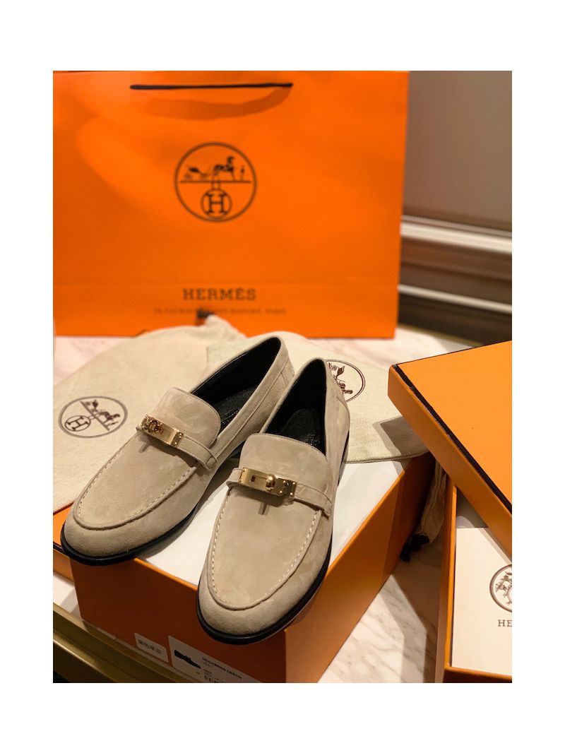 Hermes Destin Loafer suede goatskin H212116Z Blanc Gomme 