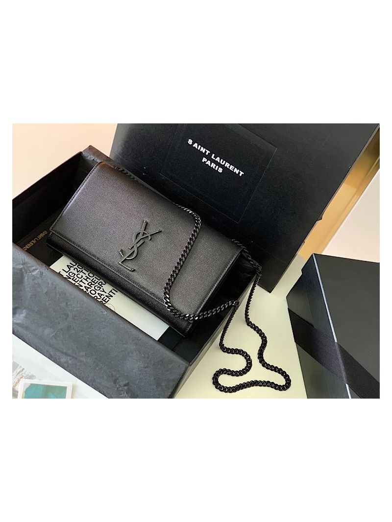 YSL Saint Laurent Classic Monogram Kate in Grain De Poudre Leather So Black