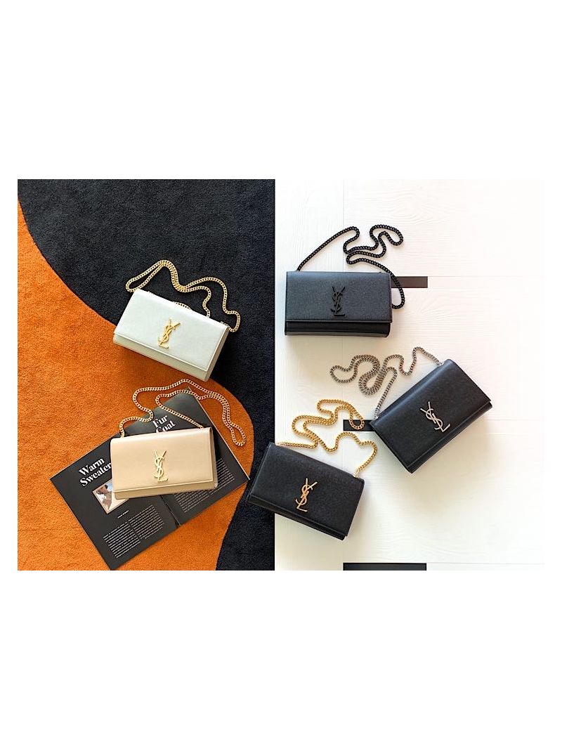 YSL Saint Laurent Classic Medium Kate Satchel Grained De Poudre Textured Leather Black Silver Hardware