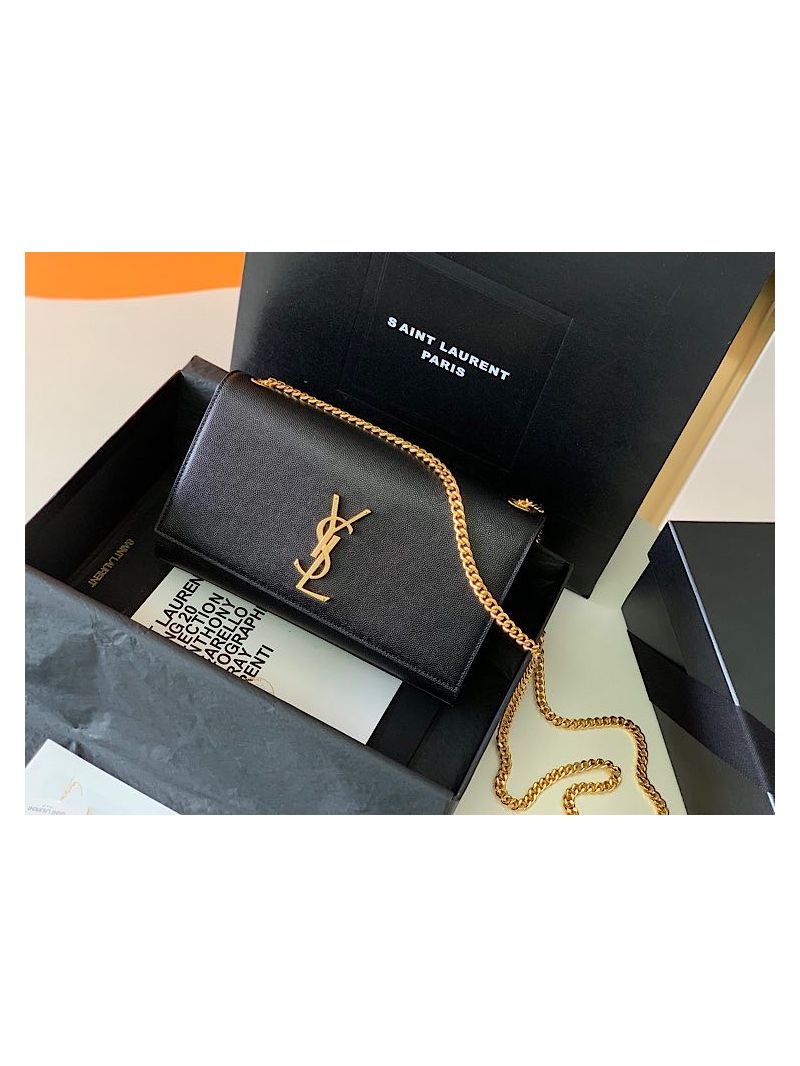 YSL Saint Laurent Classic Medium Kate Satchel In Grained De Poudre Textured Leather Black