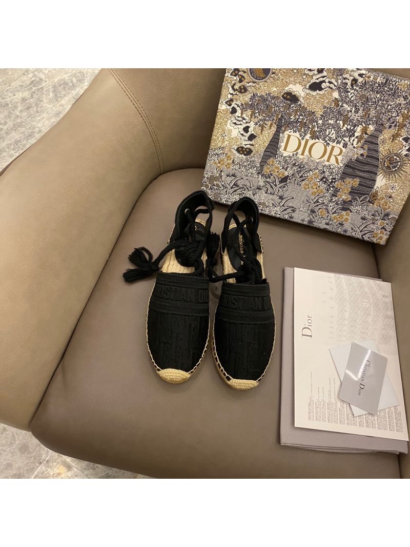 Dior Granville Espadrille With Laces in Black Embroidered KDB595