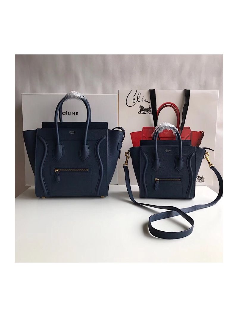 Céline Luggage Tote Drummed Calfskin Dark Blue