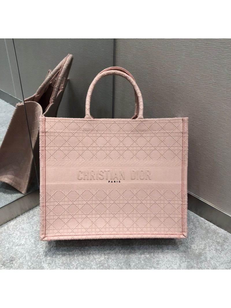Dior Book Tote Cannage Embroidered Canvas Bag Rose M1286